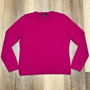 Only Mine 2-ply 100% Cashmere V-Neck Sweater L Fuchsia Pink Cozy Luxury Classic